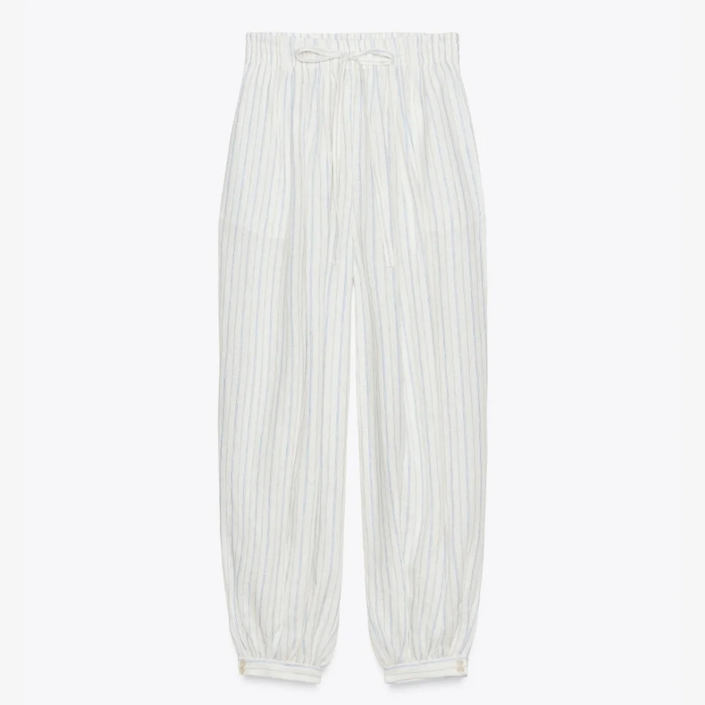 Zara Striped Balloon Pants Linen Fabric Size M-L - Picture 4 of 10